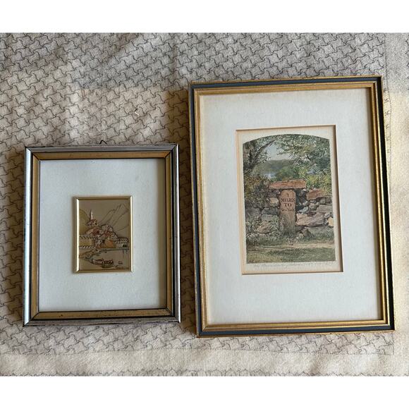 Vintage Italian Silver Framed Pictures set of 2 signed print accent wall art - Picture 1 of 16